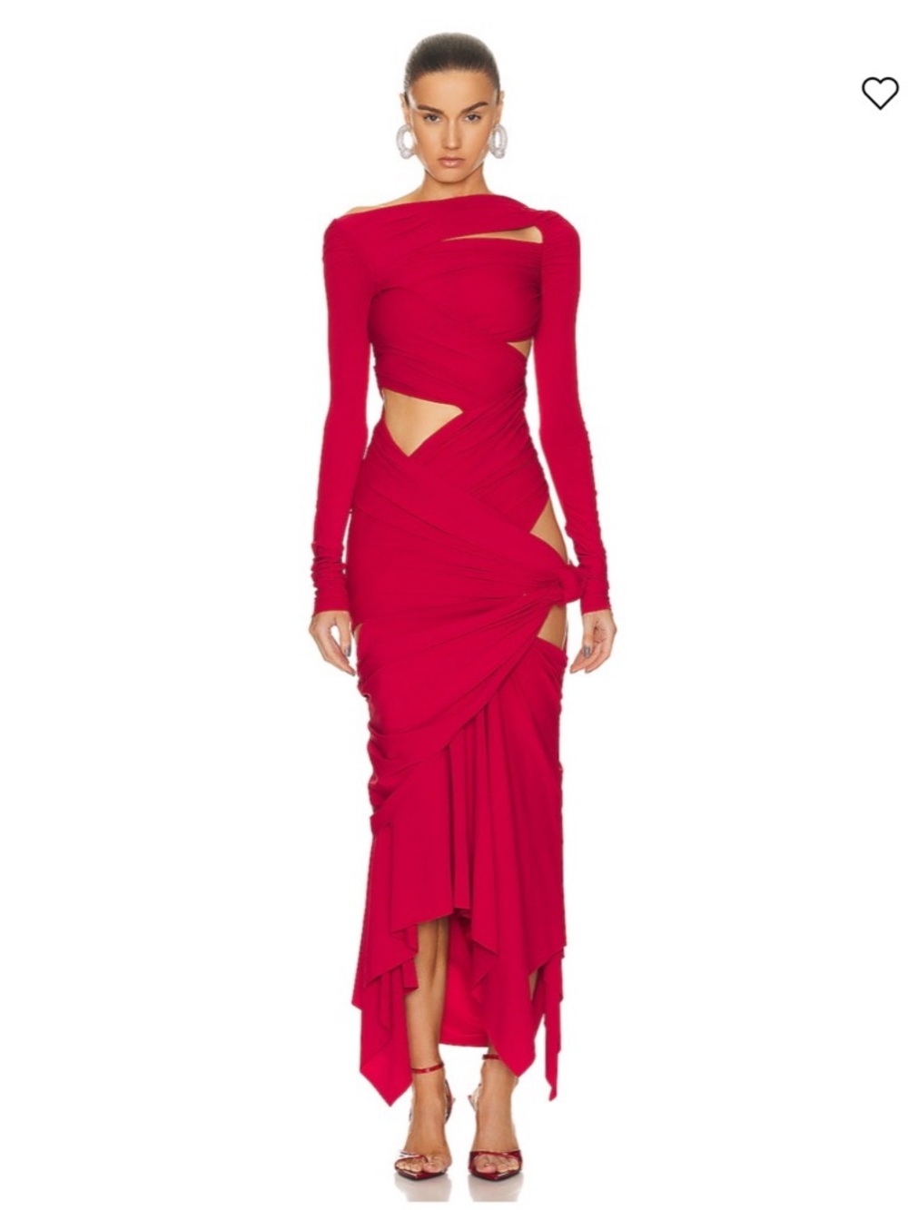 The Attico Red Cutout Long Sleeve Draped Maxi Dress